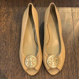 Tory Burch peep toe wedges